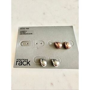 Nordstrom set of two teardrop rose gold and silver tone stud earrings